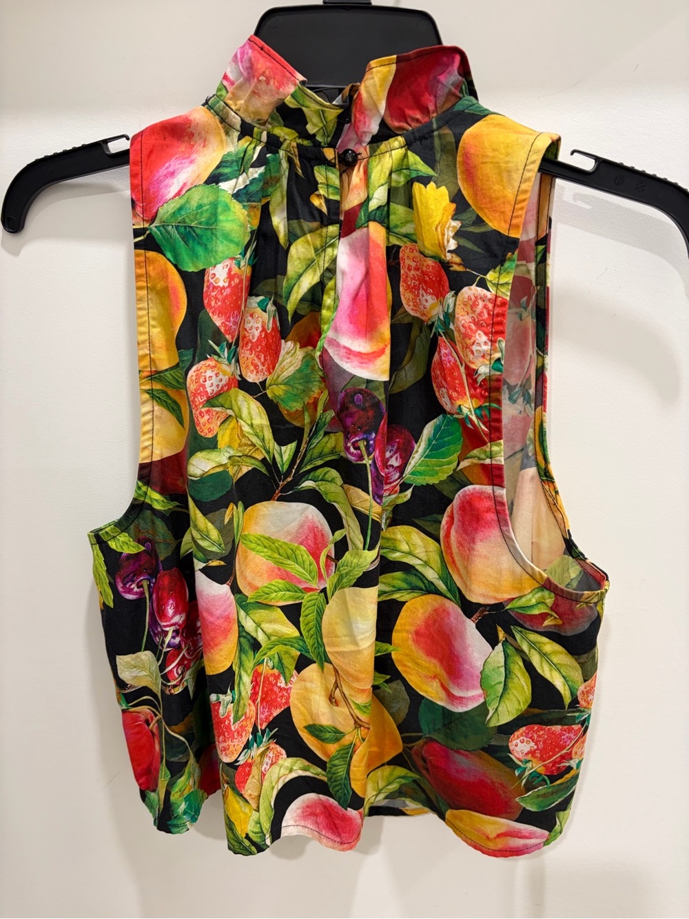 Anthropologie Maeve Fruit & Leaf Print Sleeveless Mock-Neck Top - Black Multi